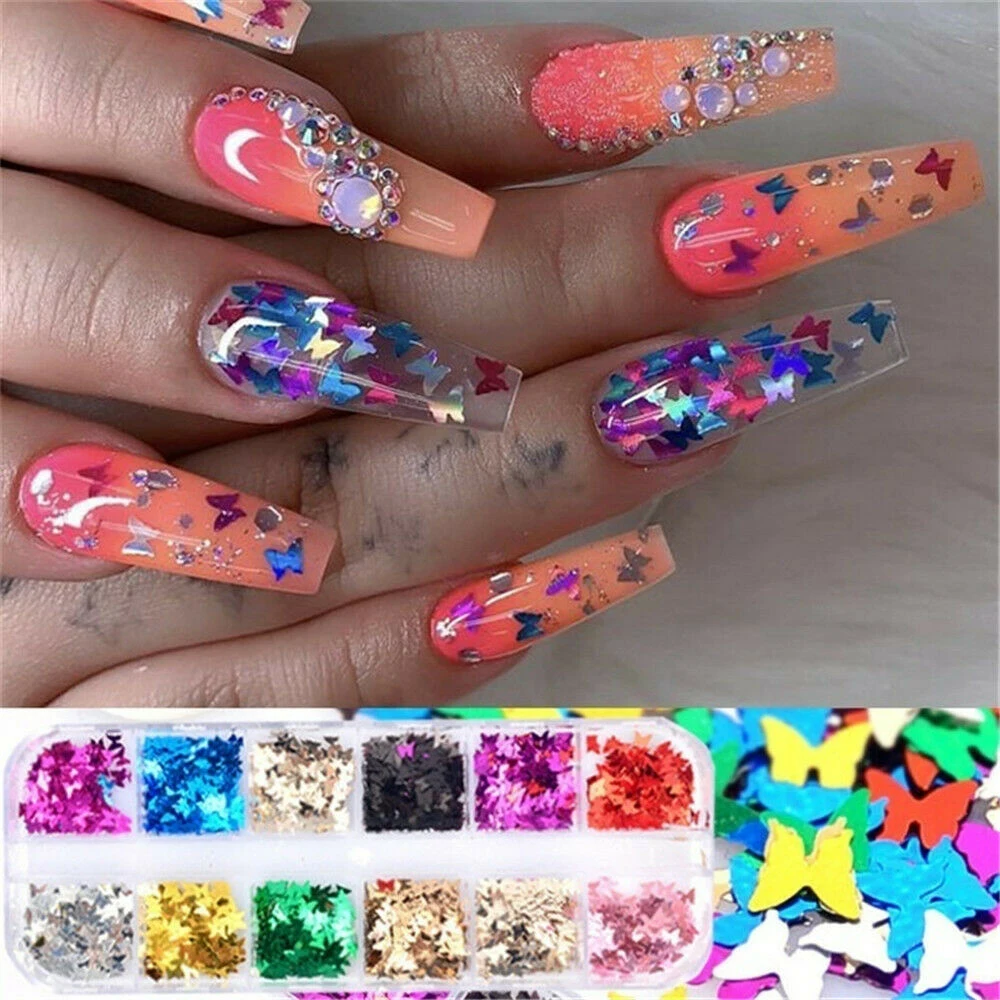

Art Nail Glitter Sequins Nail Decoration Holographic Laser 3D Butterfly Flakes Non HotFix Nail Art Decoration DIY Tool