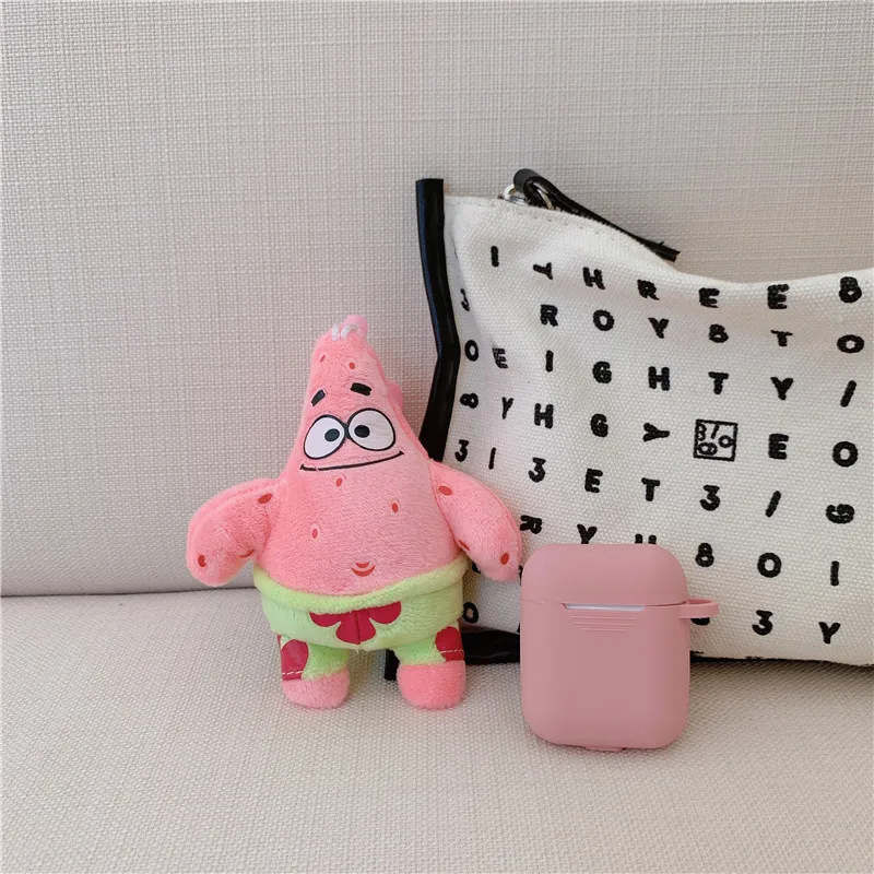 Silicone Cartoon Earphone Case For AirPods 2 SpongeBob SquarePants keychain Bluetooth Headphone Cover For AirPods Accessories