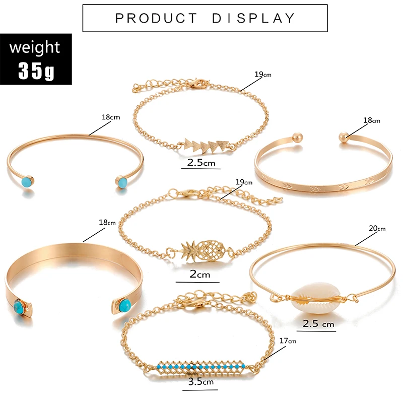 Docona Boho основа футболка с вырезом лодочкой, стрелка многослойный браслет набор для Для женщин Металл открытие регулируемый браслет-цепочка браслет 7 шт./компл. 9628