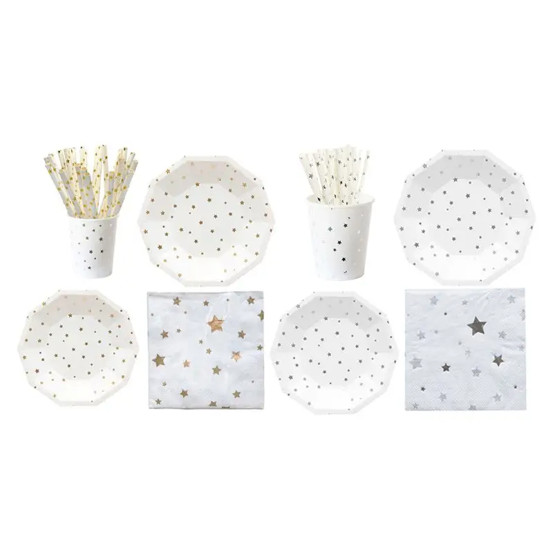 

69pcs Ten - sided Hot stamping star style Disposable Dinnerware Set Service for 8 Guest Holiday Christmas party