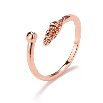 

HONGHONG Women's opening ring creative glossy leaf shaped ring fashionable single ring female jewelry