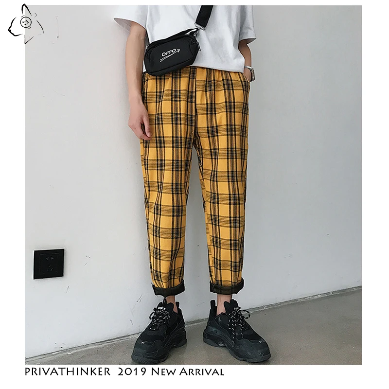 Privathinker Yellow Black Plaid Slim Fit Men's Pants 2020 Korean Men Casual Harem Pants Hip Hop Joggers Unisex Streetwear Pants Privathinker Yellow Black Plaid Slim Fit Men's Pants 2020 Korean Men Casual Harem Pants Hip Hop Joggers Unisex Streetwear Pants