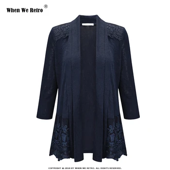 

When We Retro New Arrival Autumn Womens Solid Casual Lace Loose Shawl Cardigan Top Cover Up Long Sleeve Plus Size Blouse QY0606