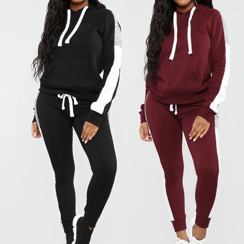 

Heflashor 2019 Long Sleeve Tracksuit Women Stripe Running Set Jogging Sweat Pants Sportswear Female Sport Suits Hoodies