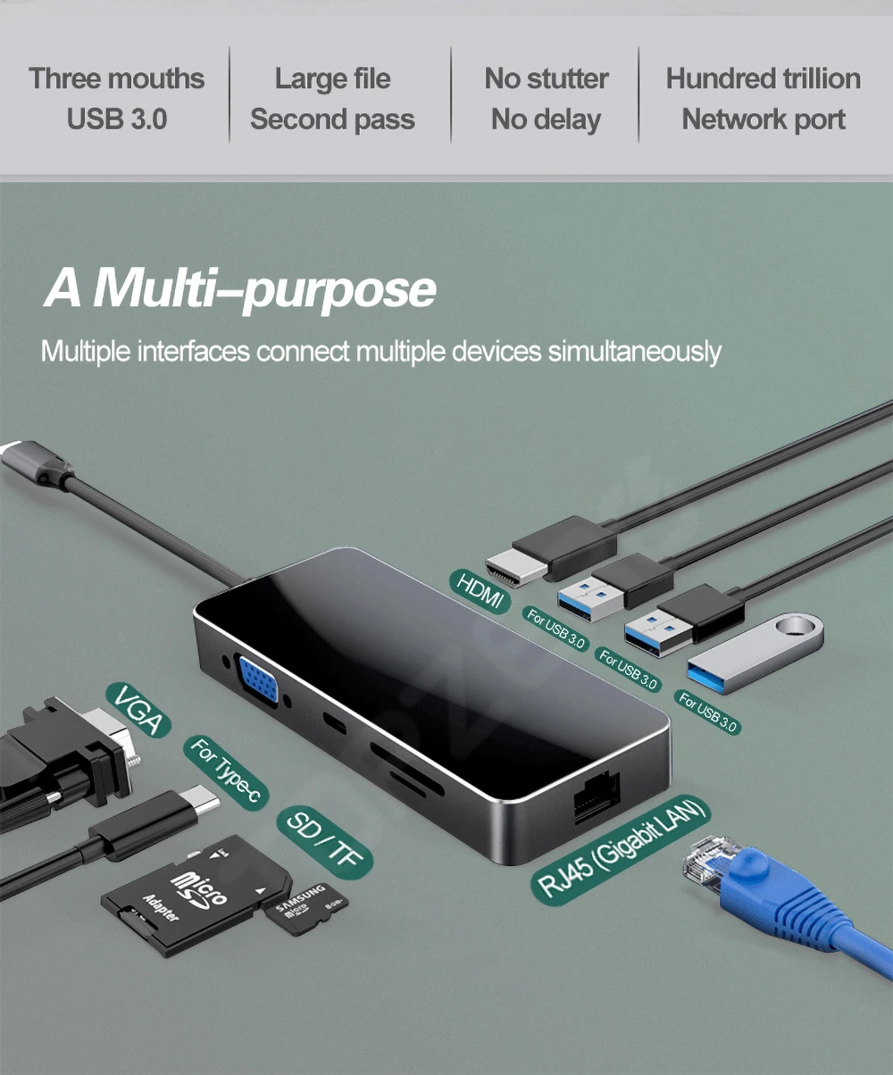 USB 3,0 type-C концентратор к HDMI адаптер концентратор с TF SD ридер RJ45 VGA Мульти usb порты для ноутбуков ПК компьютер аксессуары usb-хаб