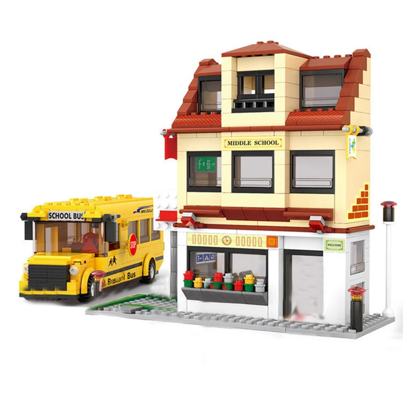 

Model building kits compatible with Legoingly city School bus 3D blocks Educational model & building toys hobbies for children