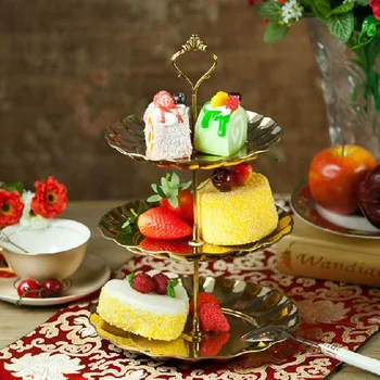 

2 - 3 Tier metal cake stand with fruit plate candy dish Circle Round Display serving tray for wedding birthday party supplies