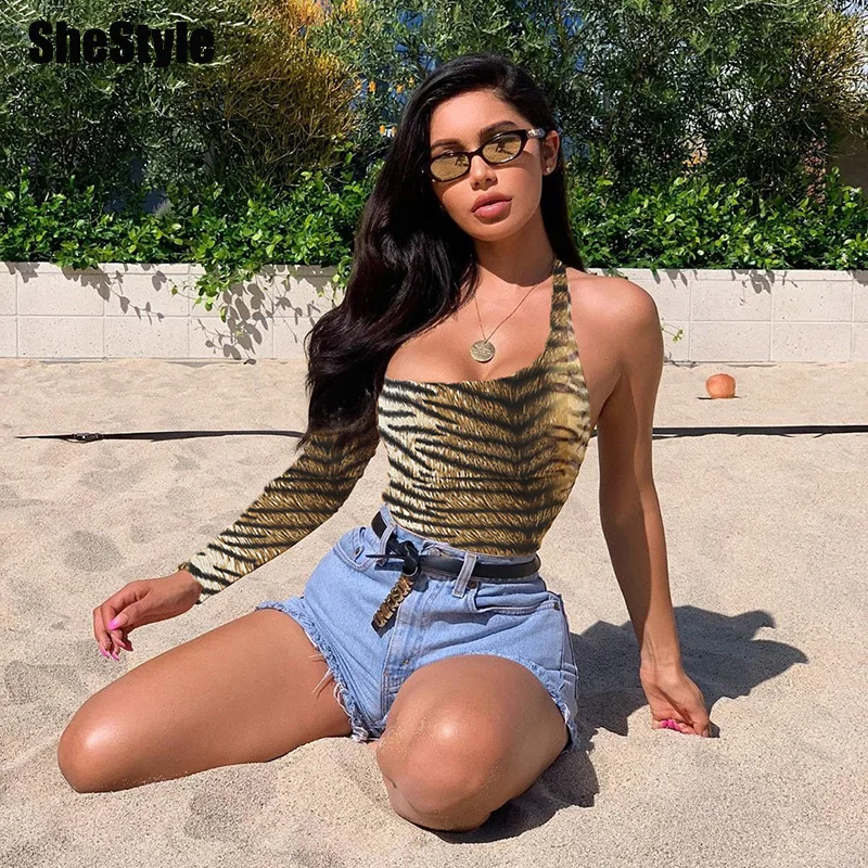 Женский облегающий боди с одним рукавом и открытой спиной Shestyle на одно плечо