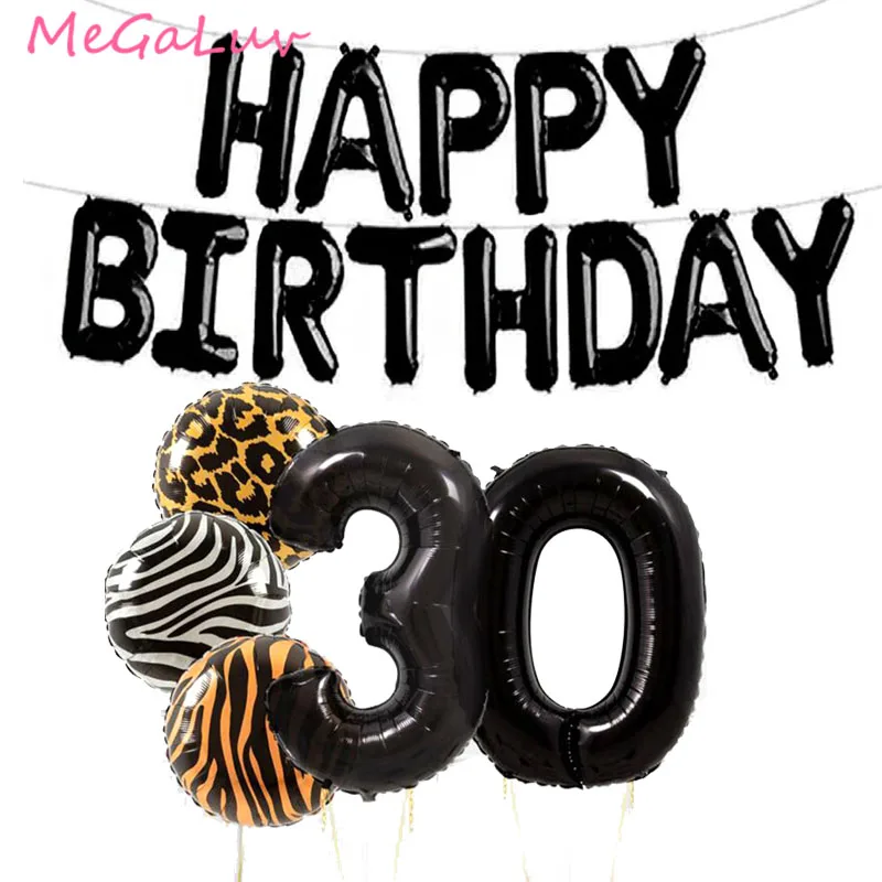 5pcs 30th 40th 50th 60th Birthday Party 40inch Jumbo Black Number Balloons Tigers Leopards Zebras Baloon Supplies | Дом и сад