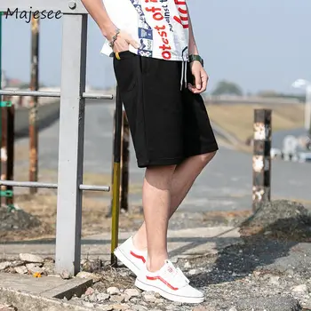 

Men Casual Shorts Solid Knee Length Large Size 3XL Loose Mens Korean Style Summer Breathable Elastic Harajuku All-match Chic New