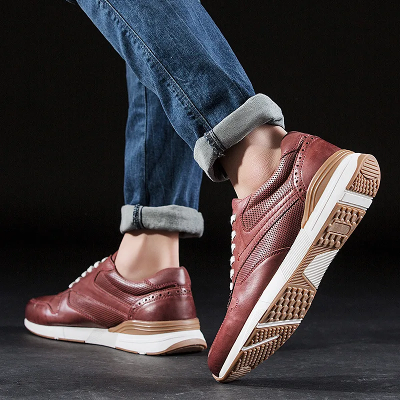 Skup New Arrival popularny styl mężczyźni buty Outdoor Walking wygodne adidasy zasznurować krowy skórzane buty sportowe dla mężczyzn F9 14