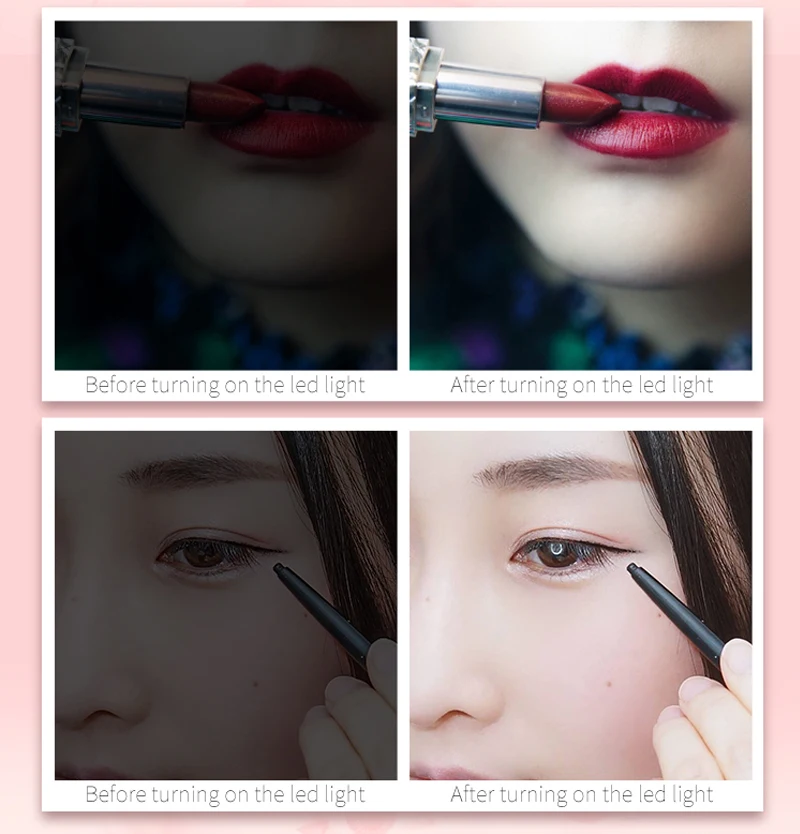 USB Chargable Mini LED Makeup Mirror Portable Compact Pocket Mirror 3 levels Brightness Mirror Light Hand Mirror 3X Magnifying 4