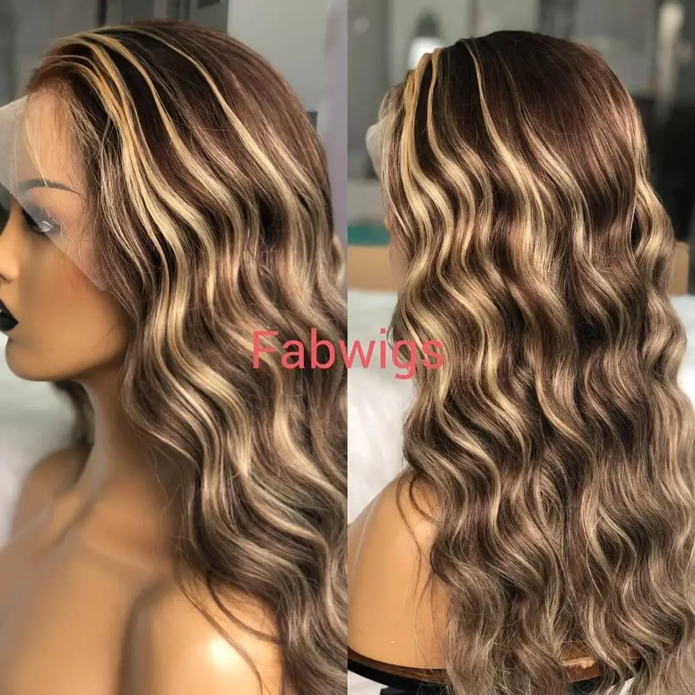 

Fabwigs Balayage Wigs Cami Color Front Lace Wig Ombre 4/4/24 Highlight Transparent Lace Front Wig Human Hair Pre Plucked