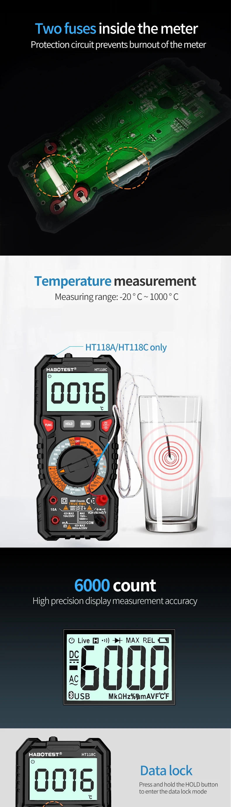 Цифровой мультиметр с автоматическим диапазоном NCV Ture RMS AC/DC 6000 отсчетов двухцветный экран индикатор напряжения светильник тестер