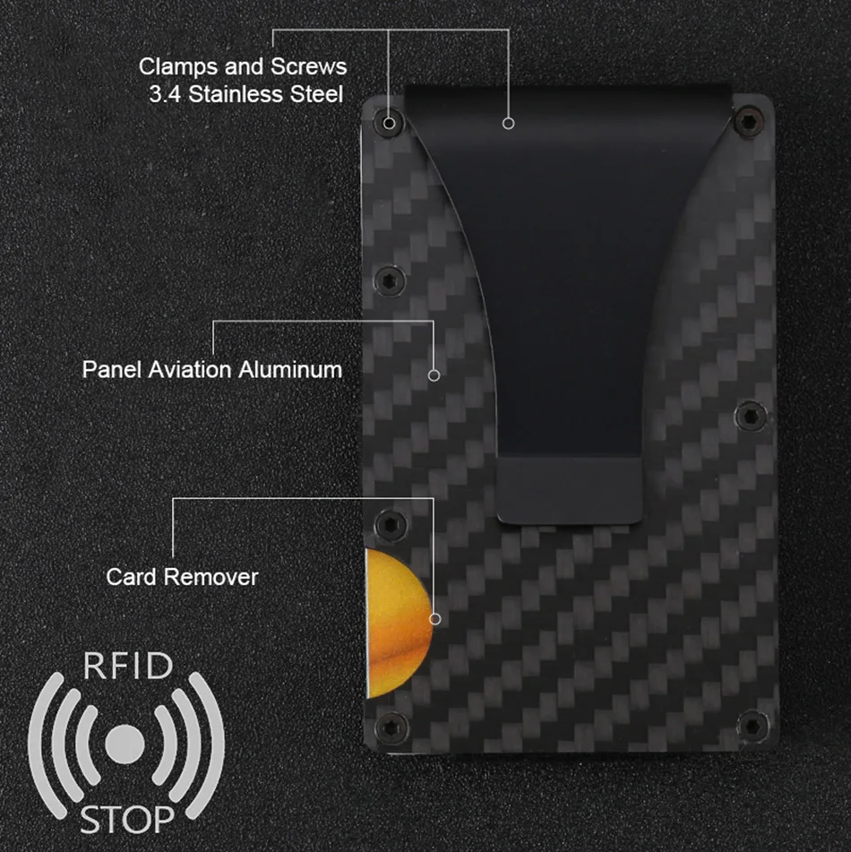 DIENQI, углеродное волокно, RFID держатель для карт, тонкий алюминиевый металлический протектор для карт, минимальный зажим для денег, кошелек для карт, простой держатель для карт