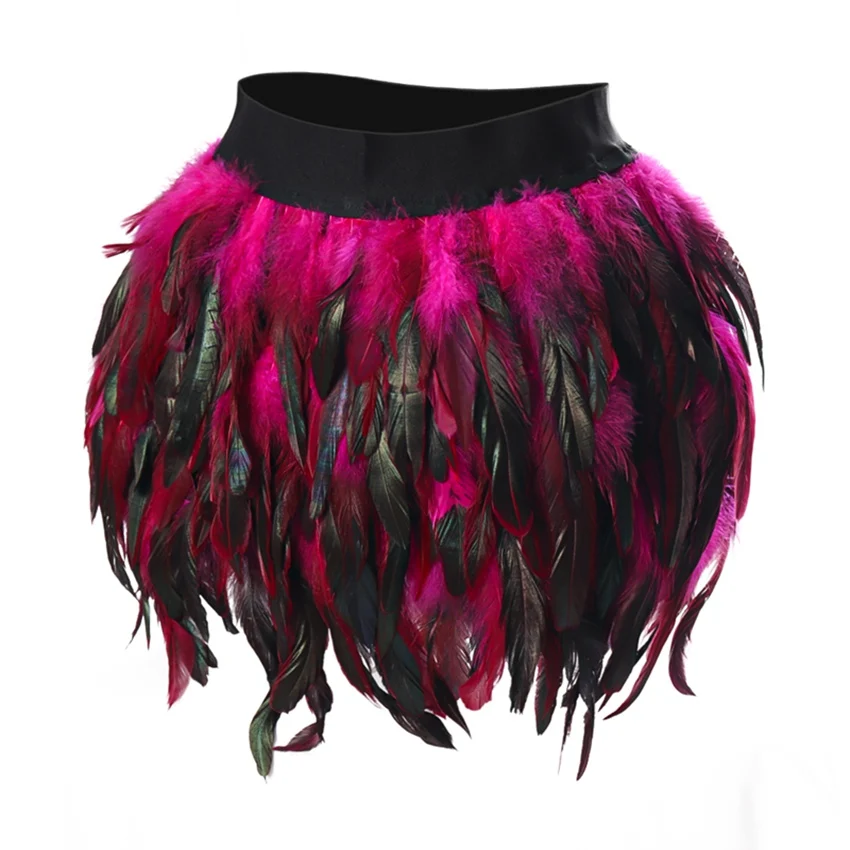 pink skirt Angel Wings Multicolor Feather Mini Skirt Elastic Waist High Street Busty Sexy Clothing Halloween Club Party Dance Goth Rave crop top with skirt