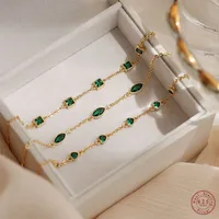 Bracciale in cristallo di smeraldo semplice in argento Sterling 925 per donna, temperamento di lusso leggero, regalo per la festa della mamma