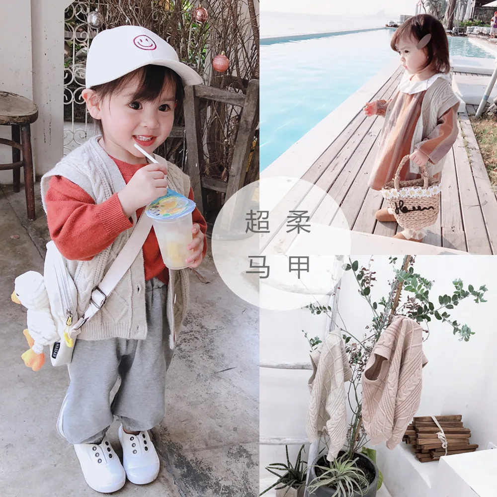 

Xdp2019 Autumn New Style Korean-style Men And Women Child Baby Super Soft Knitted Linen Flower Color Vest Kids' Sweater Waistcoa