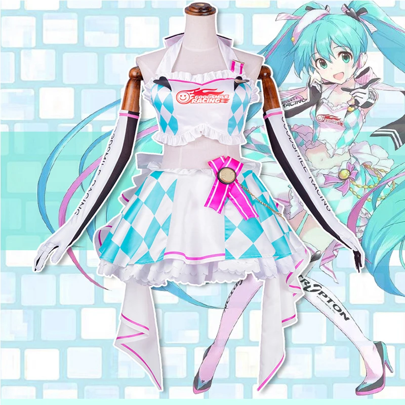 

Anime Hatsune Miku Cosplay Costumes Miku Racing Suit Cosplay Costume Halloween Carnival Party Women Customized