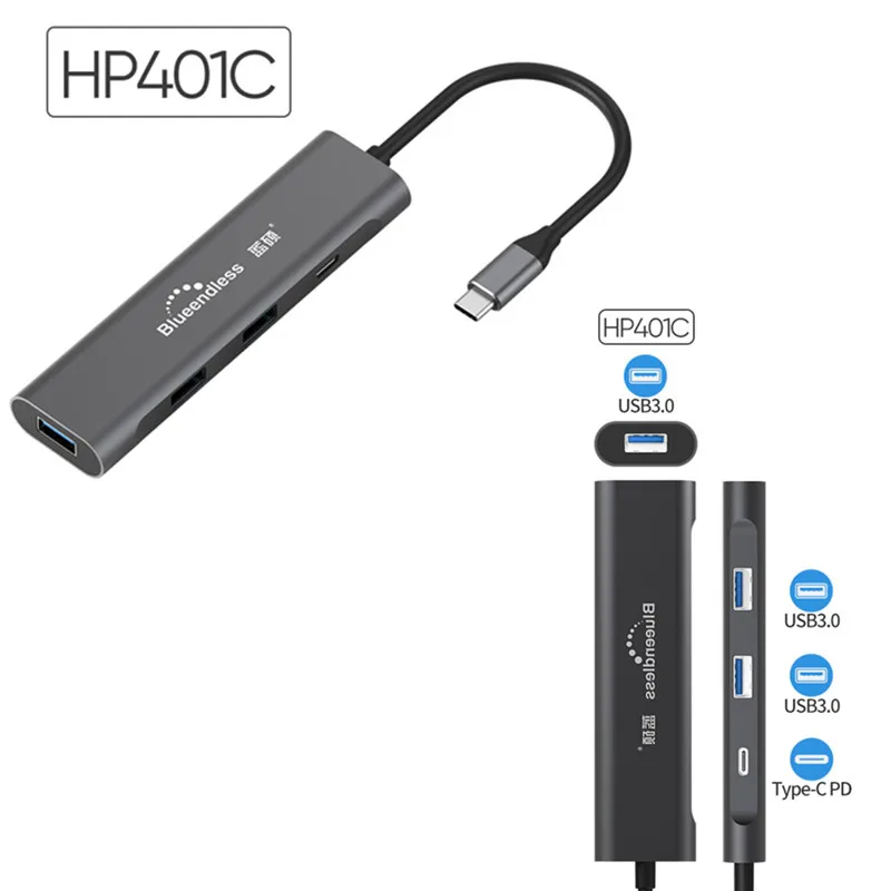 Blueendless usb c концентратор USB3.1 type c до 4 портов USB3.0 высокоскоростной usb поддержка 5 Гбит/с для MacBook pro type c концентратор - Цвет: HP401