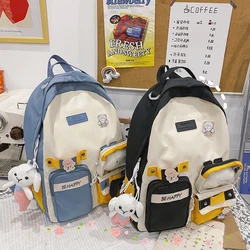 Women Fashion Cartoon Printing Backpack Preppy Style Canvas School Bags for Students Large Capacity Patchwork Knapsack Handbags