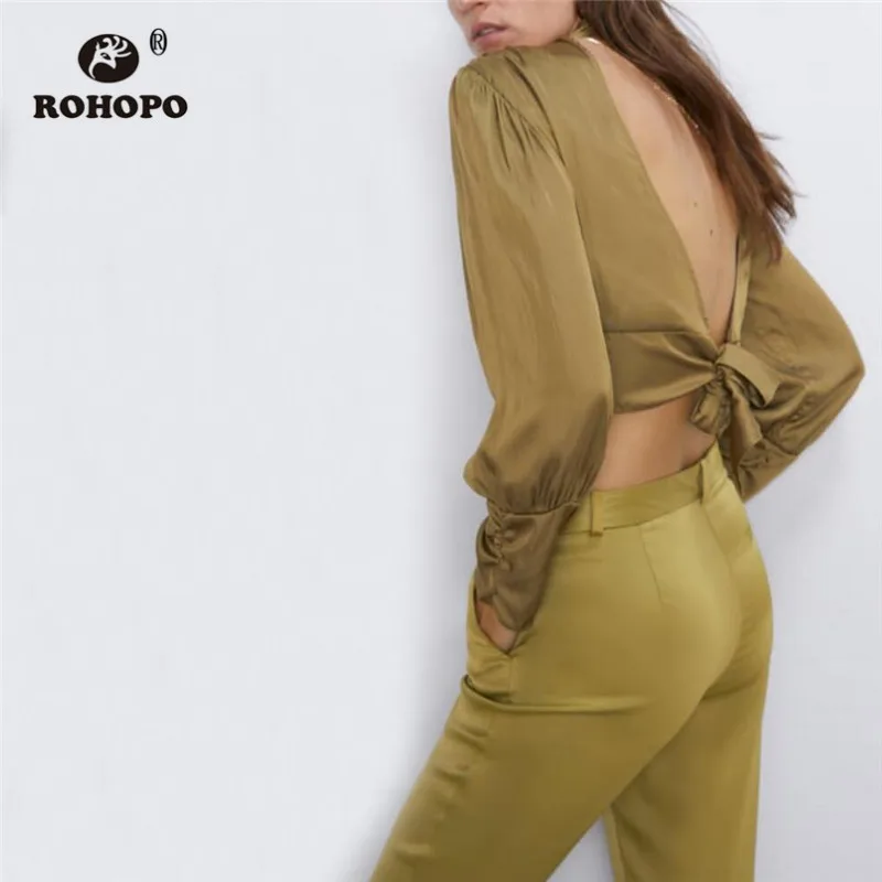 ROHOPO/блузка с длинными рукавами пышными и высоким воротником сзади блузка вырезом