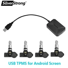 SilverStrong Car Tire Alarm Tire Pressure Monitoring System USB TPMS for Android CAR Radio Screen 4pcs/kit