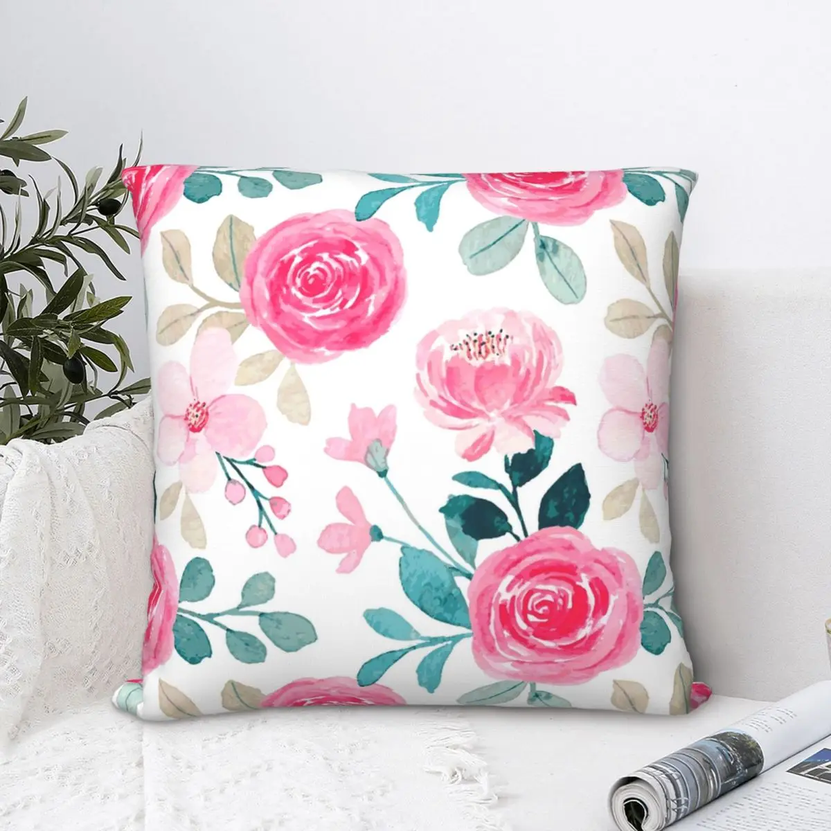 Pink And Rose Cushion Covers Floral Throw Waist Pillow Case Sofa Home Decoration 