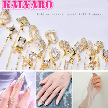 

Kalvaro 3D Alloy Zircon Nail art Decorations Luxury Crystal 30cm Chain Nails Jewelry Nail Beauty Charms For Wedding Accessories