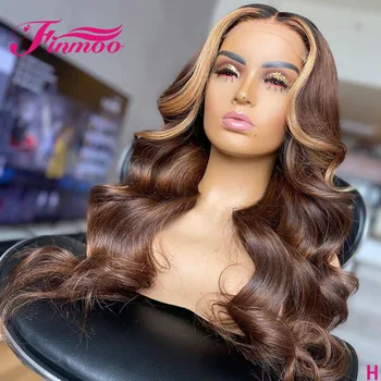 

Wavy Honey Blonde Lace Front Human Hair Wigs For Women 13x4 Highlight Ombre Human Hair Wig Colored Brown Wigs Peruvian Remy 180%