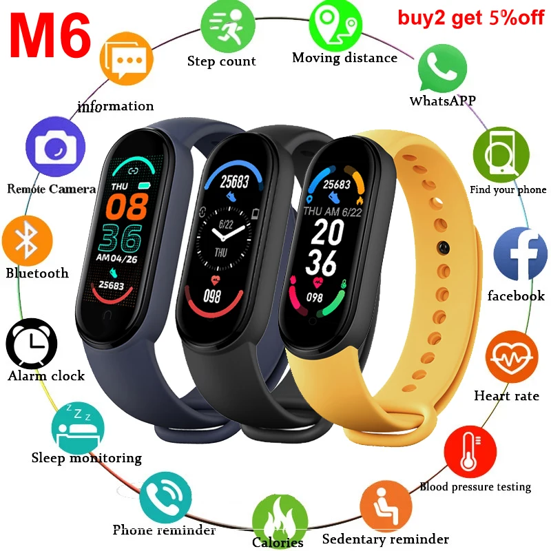 My M6 Band 6 Smartband Men Women Wristband Fit Watch Heart Rate Blood Pressure Sports Bracelet Pedometer Smartwatch Androi | Электроника