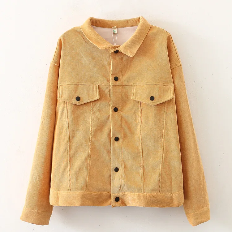

Thin Short Jacket Female Spring And Autumn Hong Kong Style New Style Retro Corduroy Long-sleeved Shirt Student Loose Tops A986