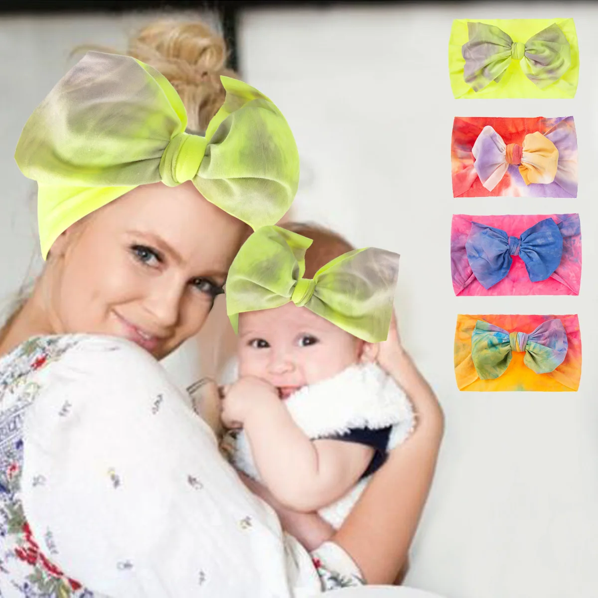 

2Pcs/Set Mom & Baby Headbands Bowknot Turban Headband Rabbit Ears Hairband Floral Print Parent-Child Hair Accessories