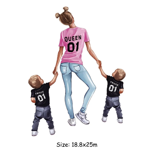 DIY Heat Transfer Patches Mom Girl Boy Printing Patches On Clothes Super Mom Dad Queen Stickers On T-shirt Dresses Jeans DZ623
