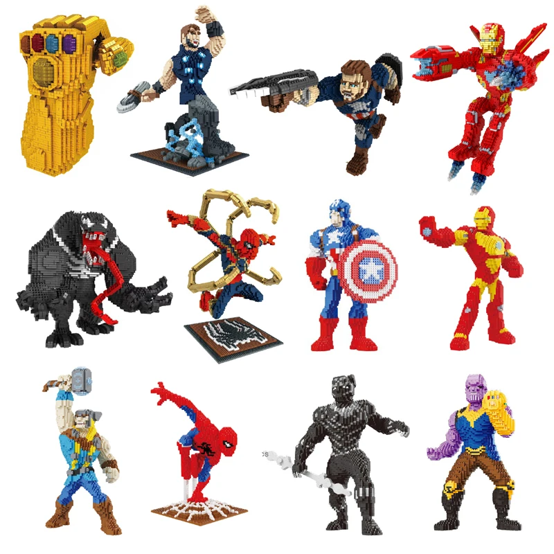 

Building Star Marvel Avengers Spider Man Thor Captain America Venom Thanos Iron Man Hero Diamond Mini Building Small Blocks Toy