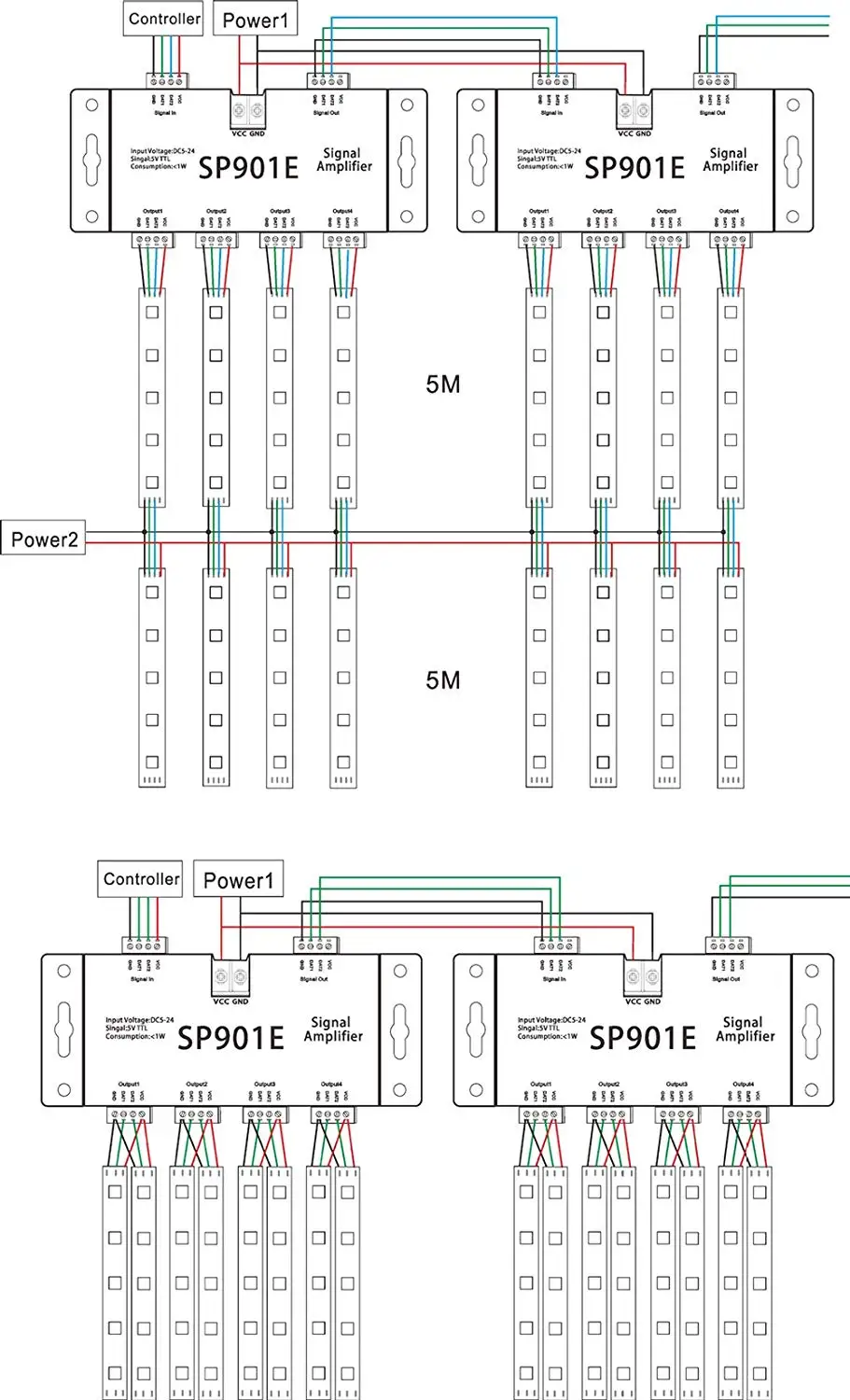 SP901E светодиодный Усилитель сигнала SPI выходной сигнал 4 группа управления усилитель для WS2811 SK6812 APA102 WS2812B DMX512 модуль светодиодной ленты