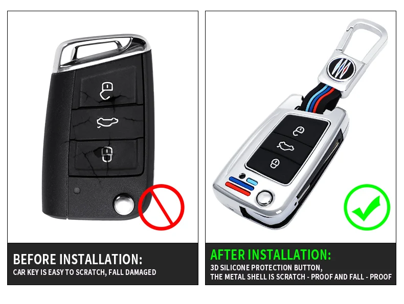 Custodia per chiave a distanza per auto in lega di zinco Shell Fob per Volkswagen VW Golf 7 MK7 Skoda Octavia A7 Seat Ibiza Leon FR 2 Aztec Altea - H8d88cc5e7b294163bd77038d9d4deba6H