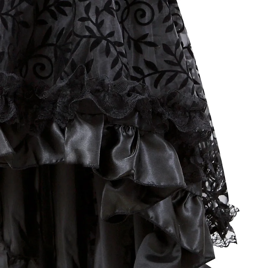 Women Gothic Floral Lace Ruffled Skirt Asymmetrical High Low Skirt Steampunk Pirate Skirts Halloween Costumes Plus Size 6