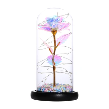 

New Colored Gold Foil Rose Flower With Glass Cover Decoration Decoration Color Foam Grain Home Decoration Lamp Night Light