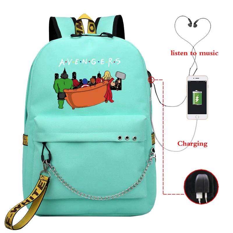 Женский рюкзак мстители Супер рюкзак для друзей Mochila Feminina Usb зарядка школьные сумки для девочек-подростков рюкзак для путешествий - Цвет: 810-JX-marvel  8