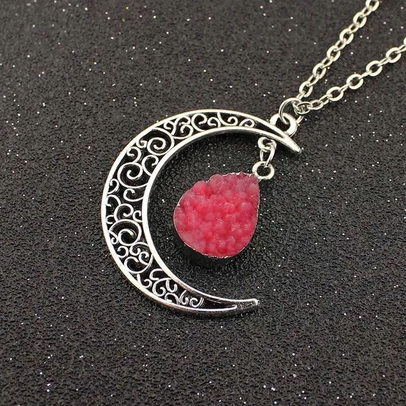 Винтажный Galaxy Moon Crystal Crescent Moon черный, красный и синий кварцевый и из натурального камня ожерелье с опалом подвески - Окраска металла: RD