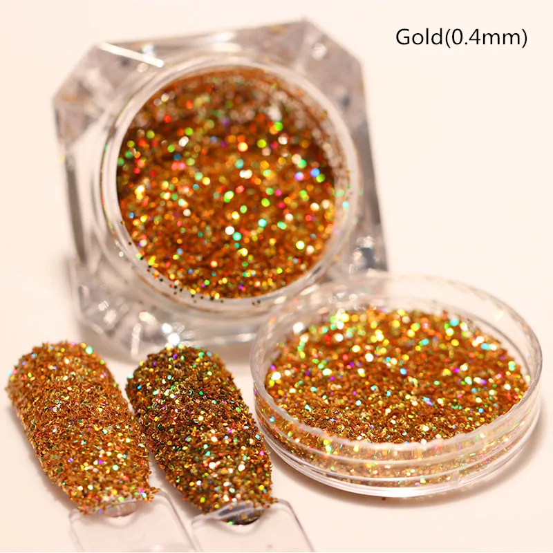 gold 0.4 1 коробка голографическая пудра для ногтей Блестки для ногтей ультра тонкий смешанный размер сверкающие пайетки хлопья 3d-украшения для ногтей дизайн - Цвет: gold 0.4