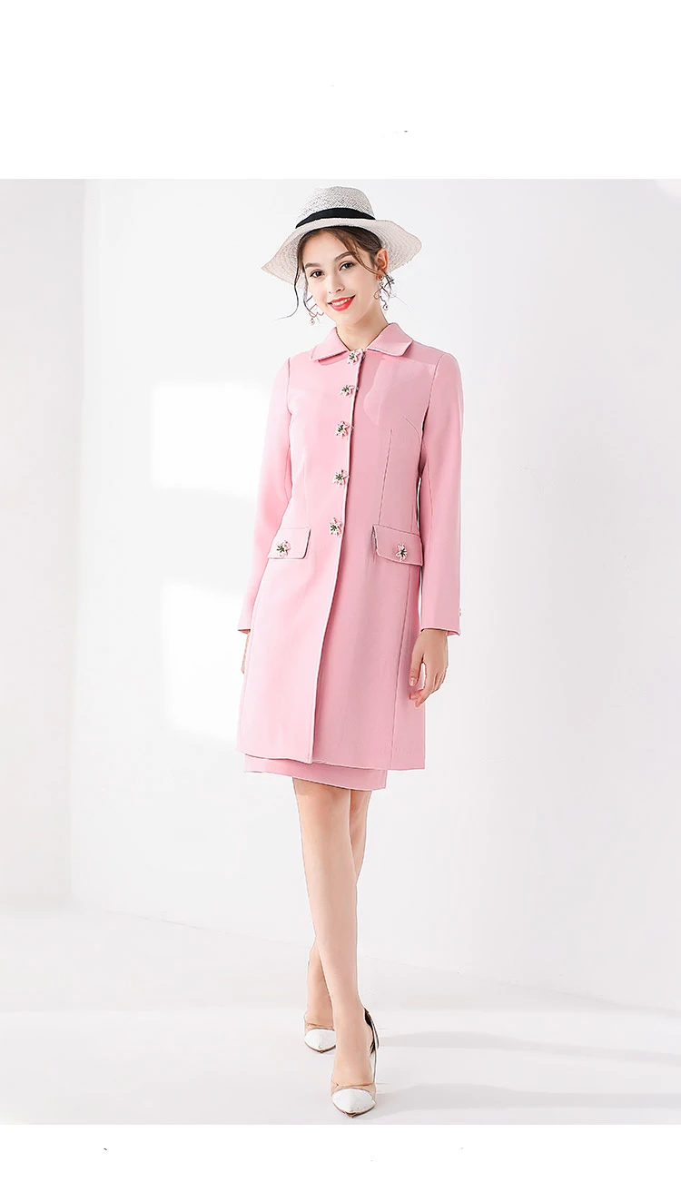 SEQINYY длинное пальто осень зима модный дизайн женский теплый высококачественный Романтический Лилия Цветы Кнопка Чистый Розовый милый топ