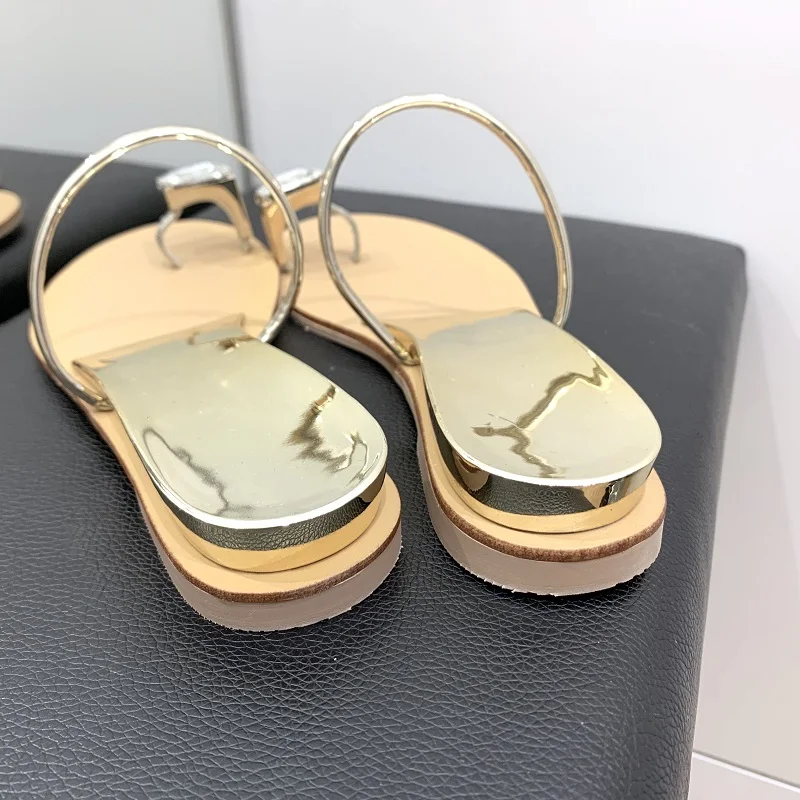 Big Rhinestone Summer Slippers Clip Toe Flats Sandals Slippers Increase Beach Shoes Casual Fashion Flips Flops Gold Silver Mules