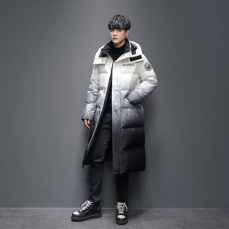 Down jackets for couples men and women long 2021 new loose white duck down chameleon coat extremely cold equipment windproof