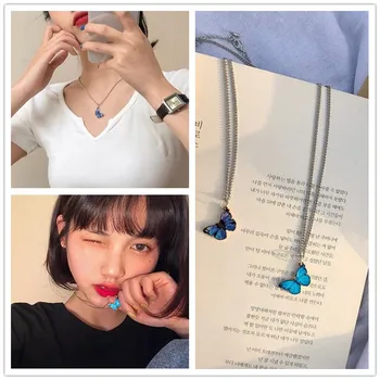 

New Purple Blue Butterfly Pendant Necklace for Women Vintage Cute Fashion Necklace Wedding Necklace Choker Jewelry Accessorie