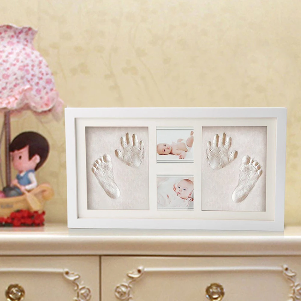 

Clay Easy Apply Baby Handprint Kit Air Drying Gift Non Toxic Photo Cute Mud Foot Soft Wood Frame Inkpad Memorable