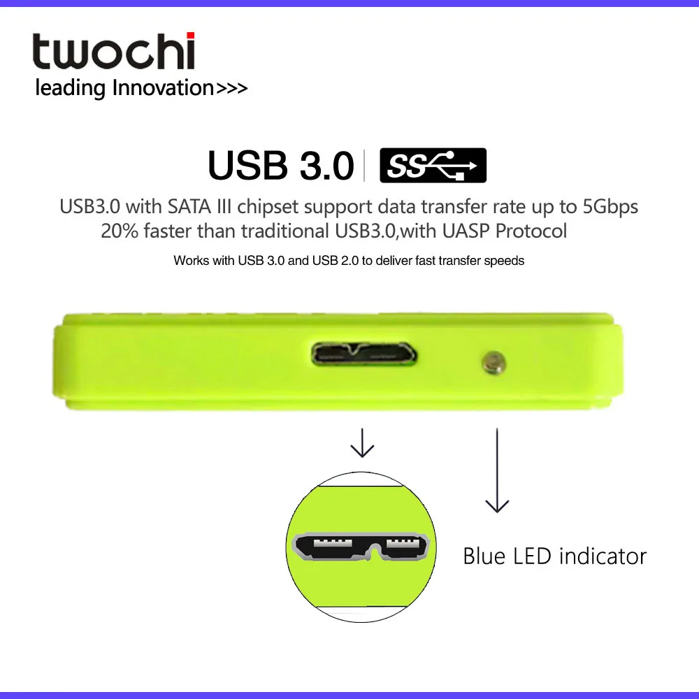 새로운 스타일 TWOCHI 5 색 오리지널 2.5 \'\'외장 하드 드라이브 1 테라바이트 USB3.0 휴대용 HDD 스토리지, PC, Mac, 태블릿, Xbox, PS4, TV 용