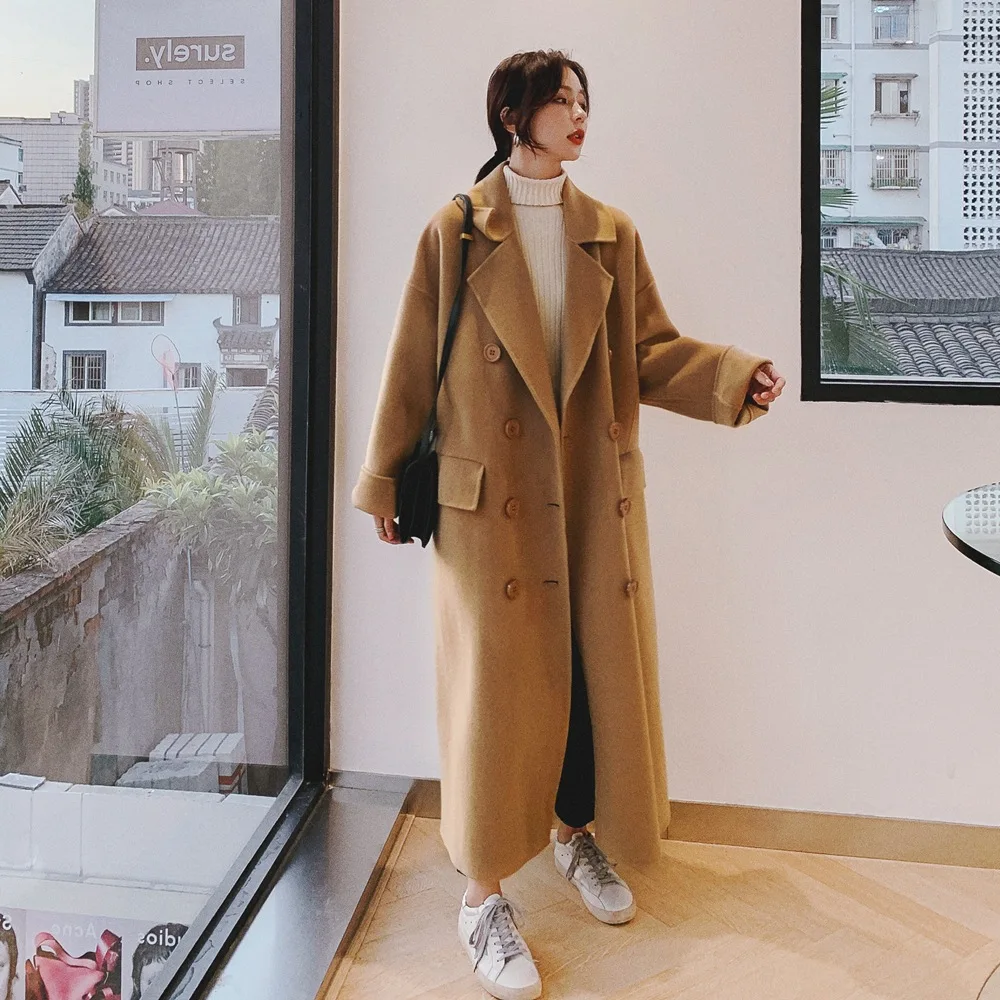 

Photo Shoot Sense of Design over-the-Knee Long Woolen Jacket 2019 Winter New Style Korean-style WOMEN'S Wear Retro Laziness-Styl