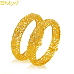 2Pcs/lot African Bangles for Women's Gold Color Dubai Jewelry Ethiopian Bangle Arab Bracelets Bridal Gift/Mom Gifts MY37